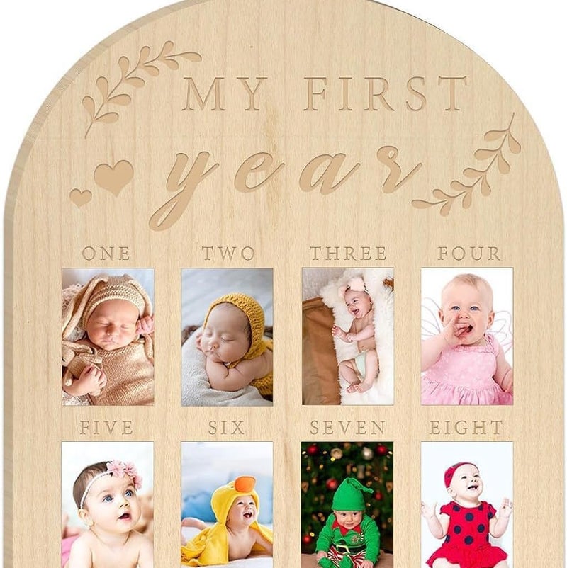 Febvao 12 Monthly Picture Frame,One Year Birthday Wooden Photo Board, My First Year Milestone Photo Board Baby First year Wood Sign (Arches) - Image 3